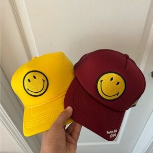 Smiley Face Yellow and Red Trucker Hats